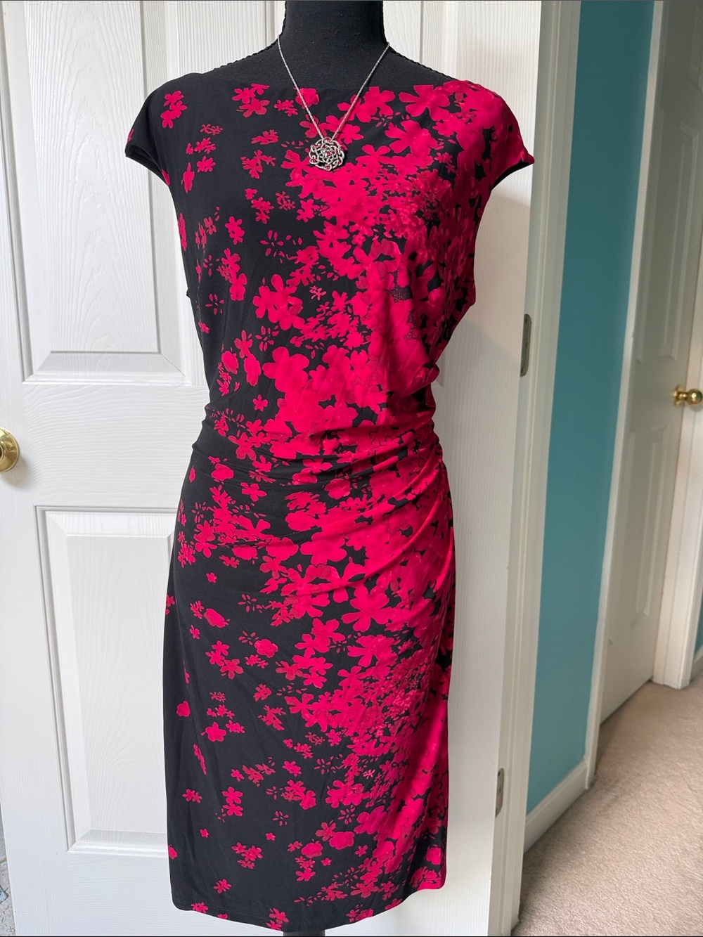 Stunning Chaps Black & Red Floral Midi Dress